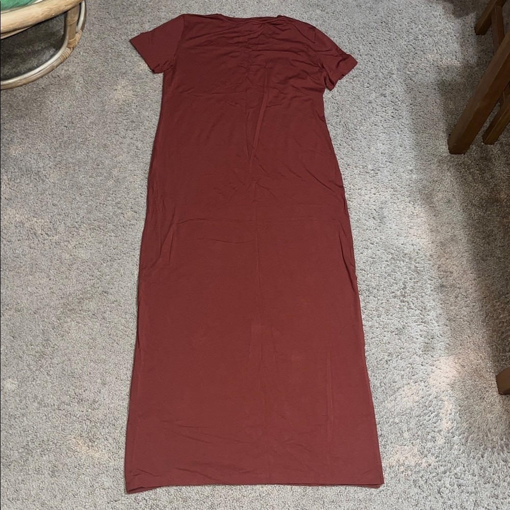 Theory Cherryal Modal Jersey Short Sleeve Maxi Shirtdress Clay Large - Picture 7 of 9